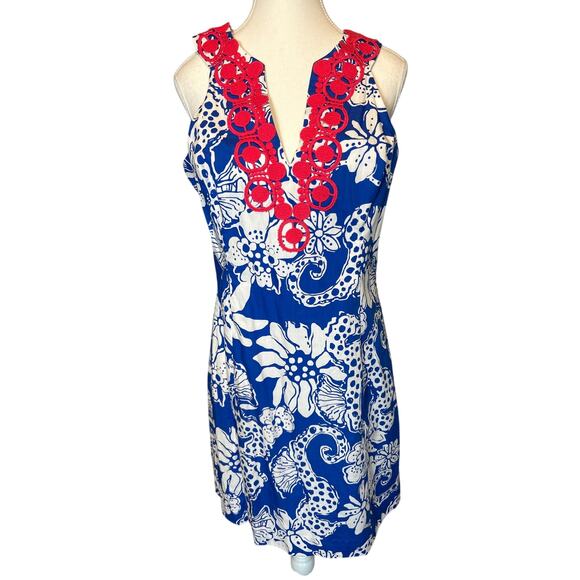 Lilly Pulitzer | NWT, Deep Sea Blue Lace Trim Augusta Shift Dress | 10 - Picture 1 of 15